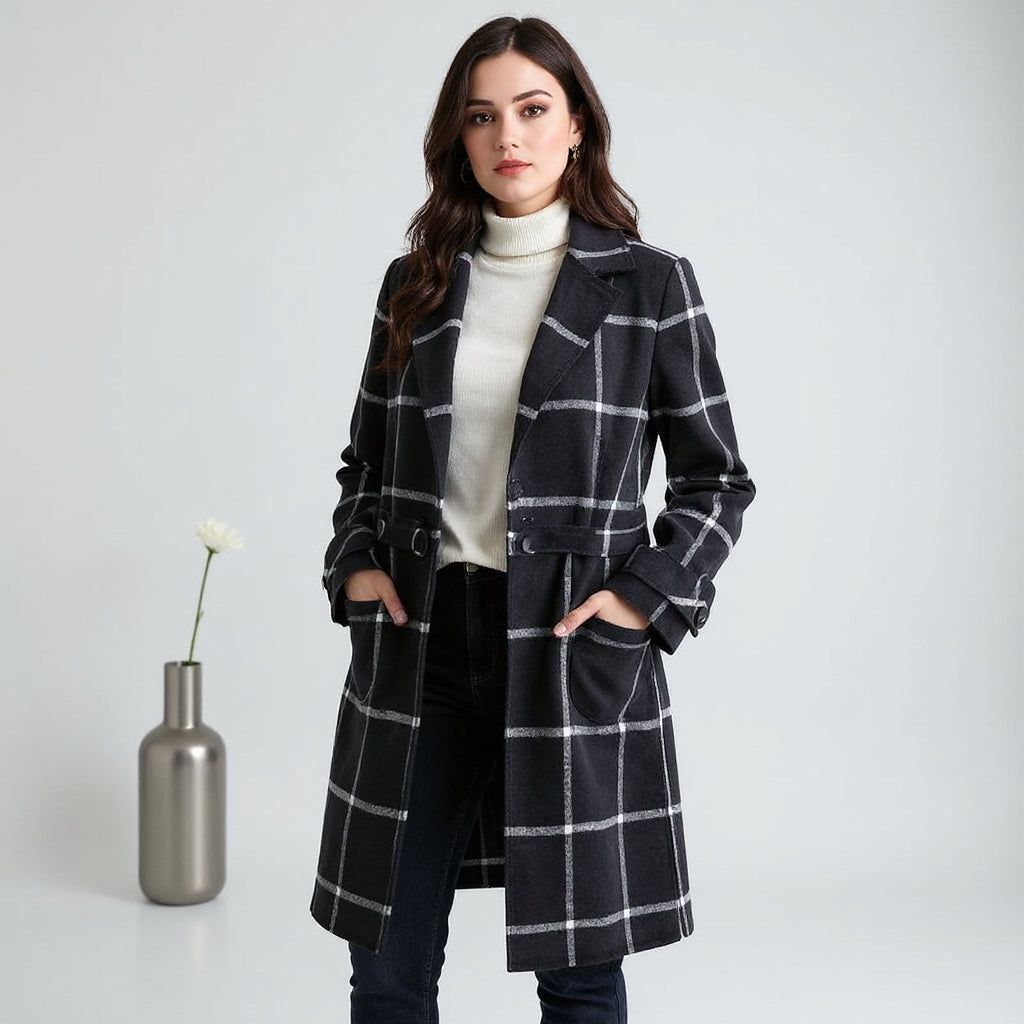 Isabelle | Women's Retro Lapel Plaid Tweed Coat