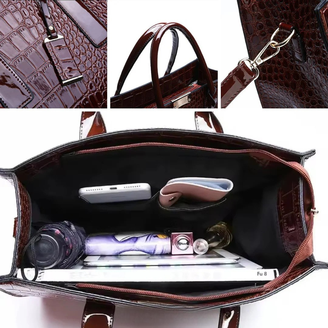 Terra – Luxury croco-embossed structured handbag Amara with shoulder strap