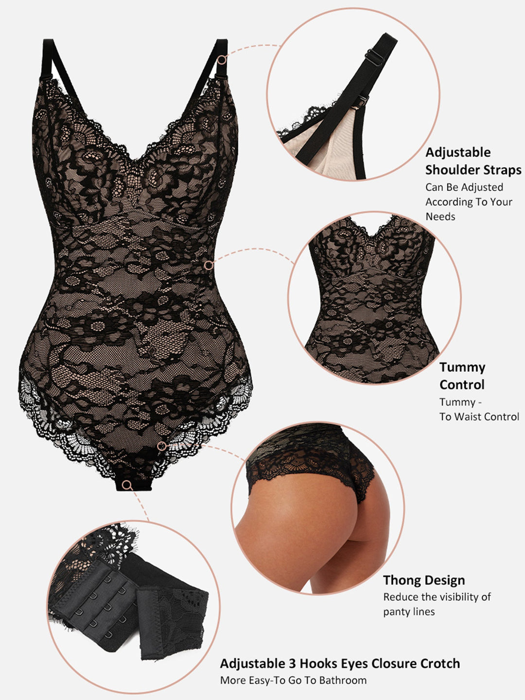 Body Essence – Lace v neck full bodysuit