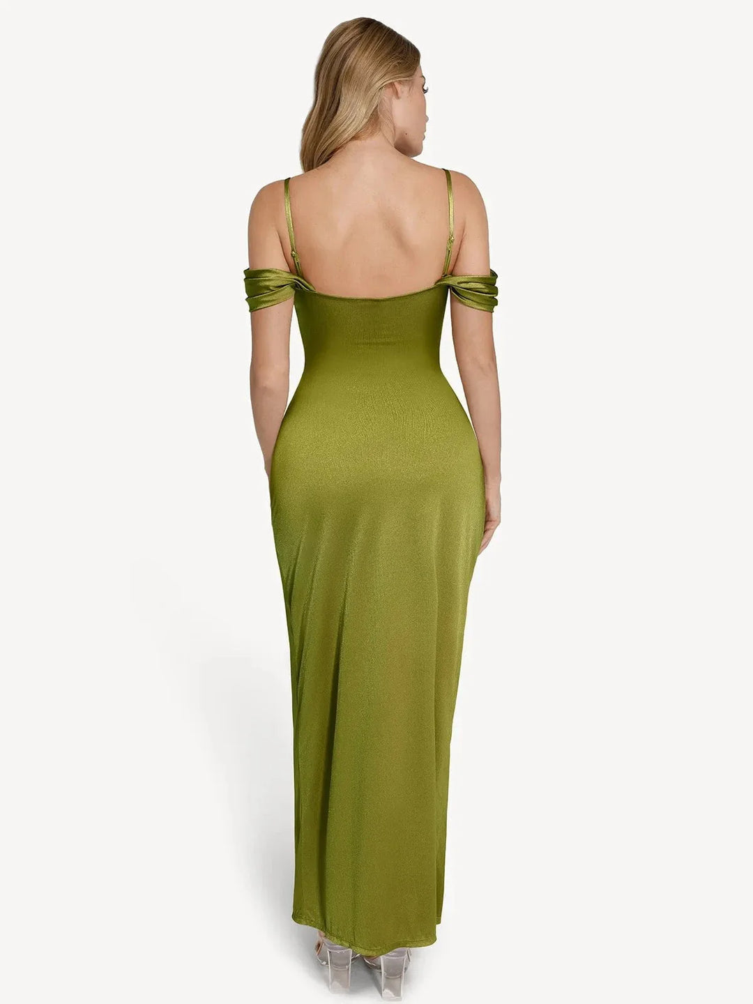 Grace – Shapewear off shoulder shine ruched sculpting maxi dress