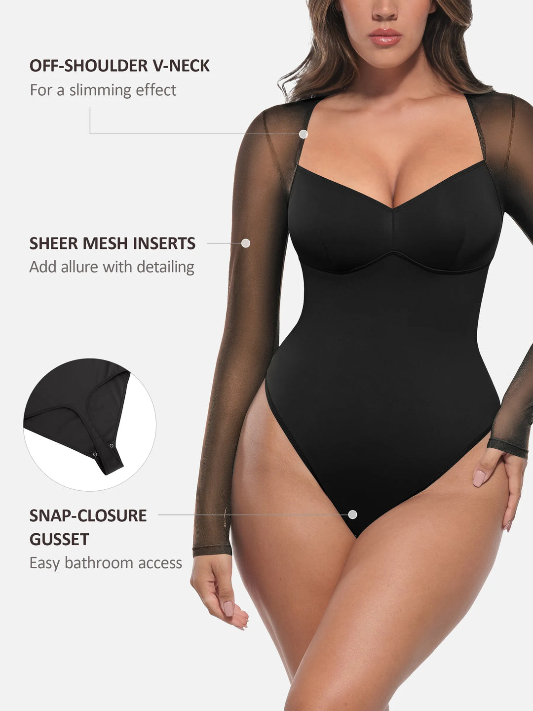 Body Essence – Mesh panel v-neck bodysuit