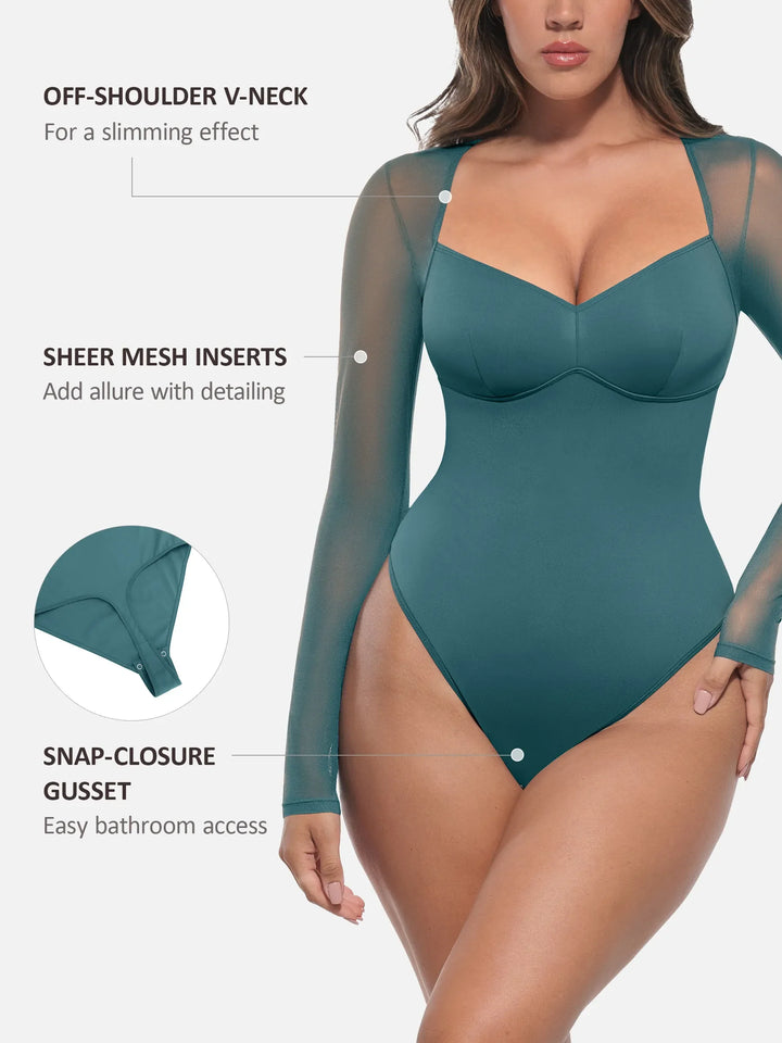 Body Essence – Mesh panel v-neck bodysuit