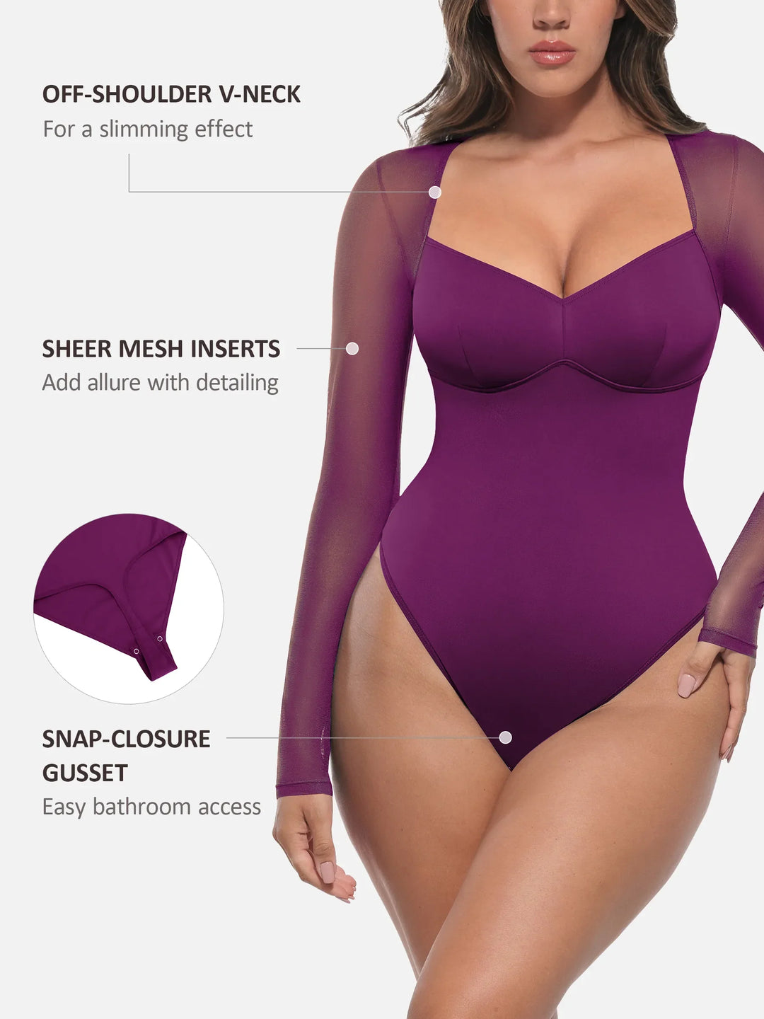 Body Essence – Mesh panel v-neck bodysuit