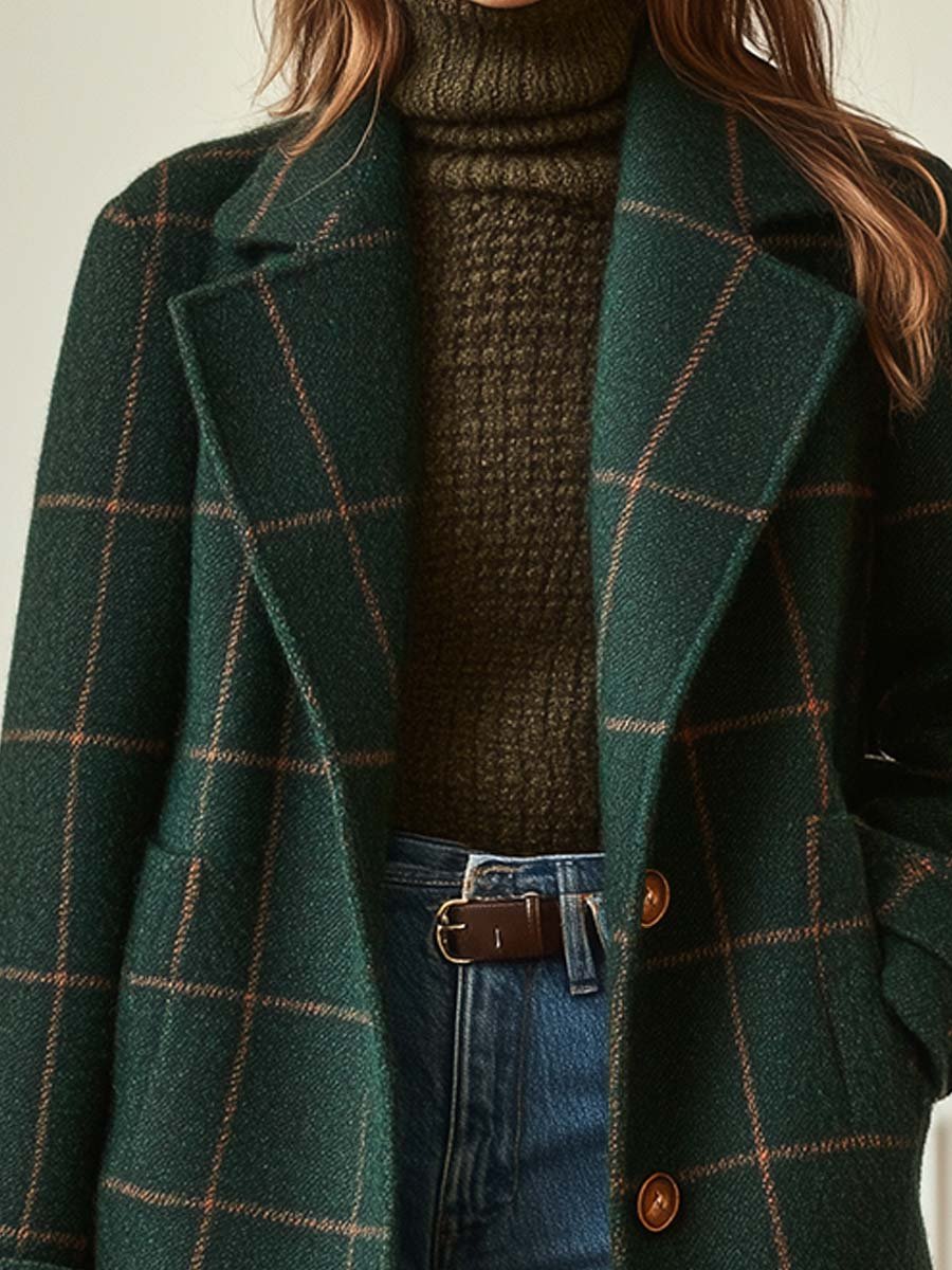 Isabelle | Women's Retro Lapel Plaid Tweed Coat