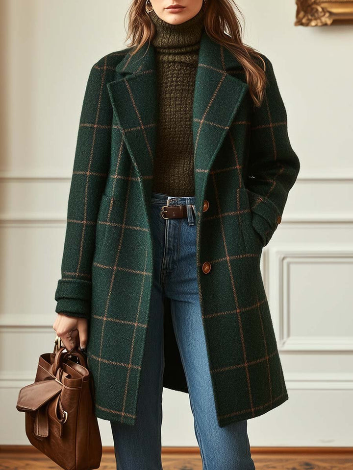 Isabelle | Women's Retro Lapel Plaid Tweed Coat