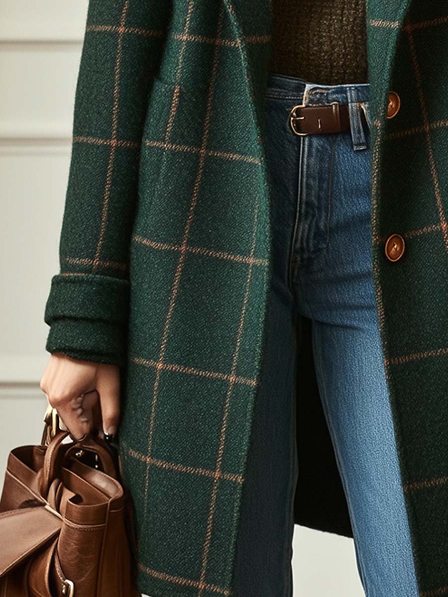 Isabelle | Women's Retro Lapel Plaid Tweed Coat