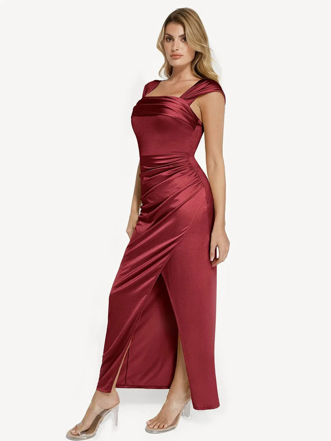Grace – Shapewear off shoulder shine ruched sculpting maxi dress