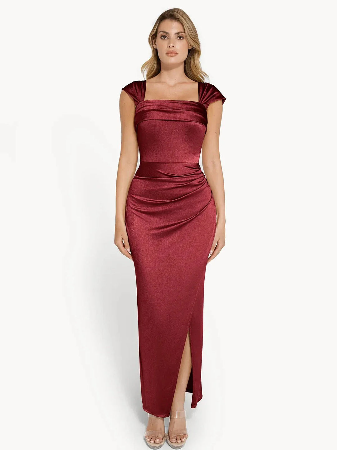 Grace – Shapewear off shoulder shine ruched sculpting maxi dress