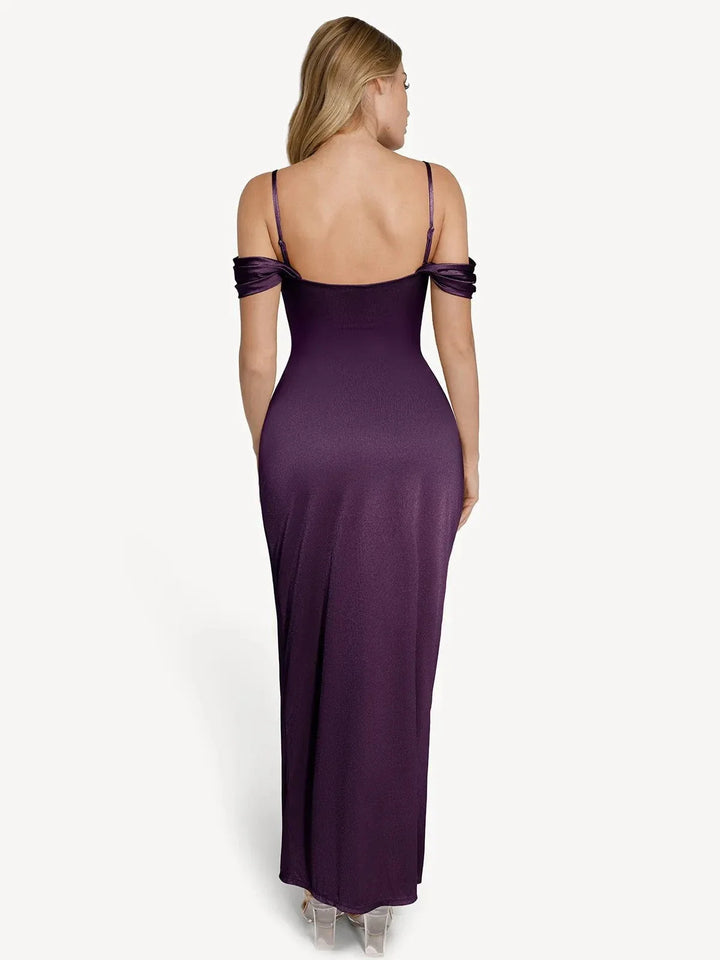 Grace – Shapewear off shoulder shine ruched sculpting maxi dress