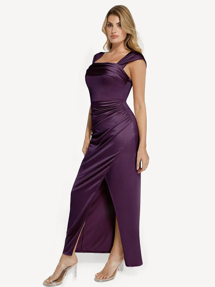 Grace – Shapewear off shoulder shine ruched sculpting maxi dress