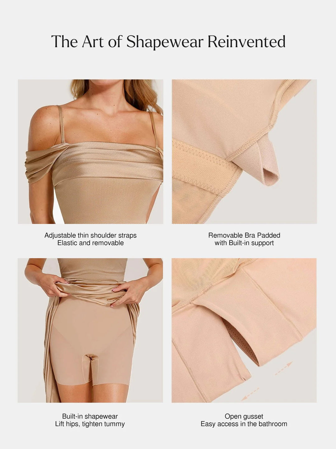 Grace – Shapewear off shoulder shine ruched sculpting maxi dress