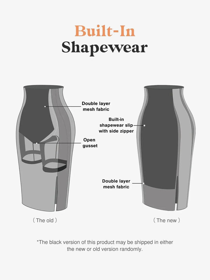 Shapewear sculpting faux leather front slit midi skirt