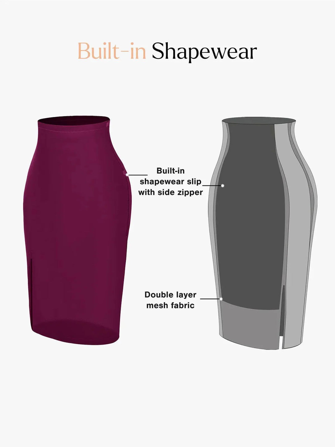 Shapewear sculpting faux leather front slit midi skirt